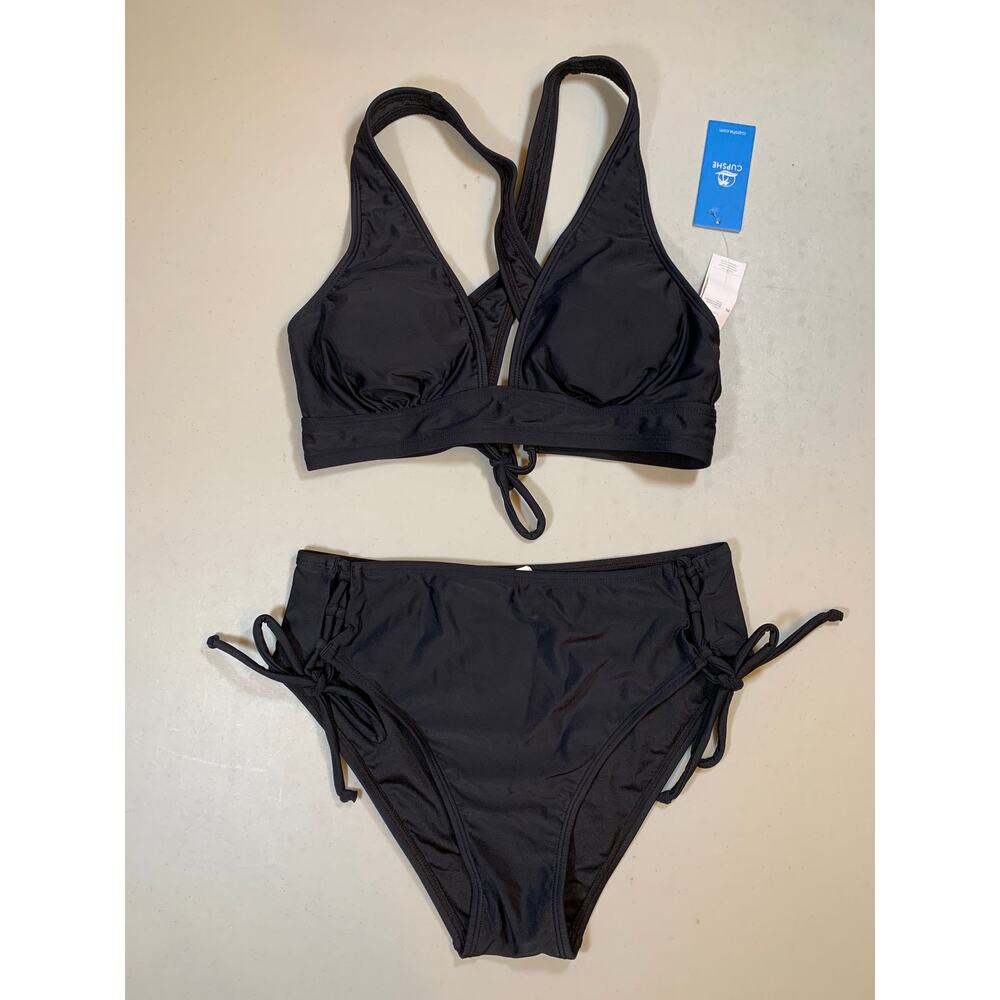 NWT Cupshe Black Crisscross Tie Back Bikini Size Small